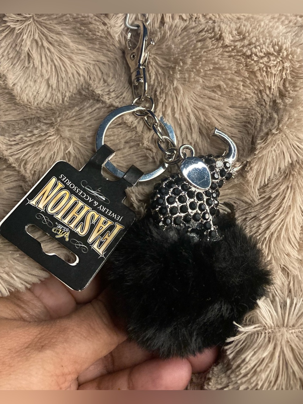 Black Elephant Pom-Pom Bedazzled Keychain